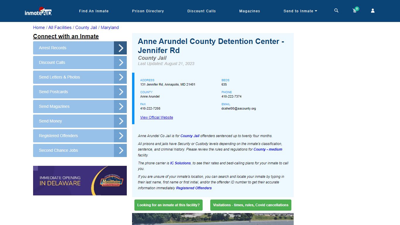 Anne Arundel County Detention Center - Jennifer Rd - Inmate Locator ...